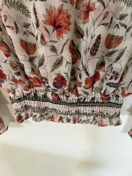 Misa Los Angeles Cream Blouse with Red Floral Print - Picture 4 of 5